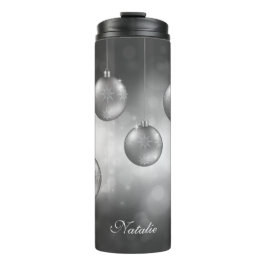 Garrafa Térmica Balas de Natal de Cinza Prateada com Nome Personal