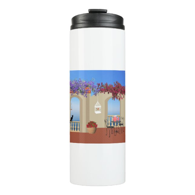 Garrafa Térmica Balcony Outside Flowers Table Tranquility Seaside. (Frente)