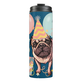 Garrafa Térmica Balões de Celebração da Festa Pug Cão Confete Foto