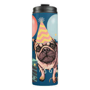 Garrafa Térmica Balões de Festa de Pug Festa de Aniversário Confet