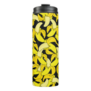 Garrafa Térmica Bananas Amarelas Vintage: Fundo Negro