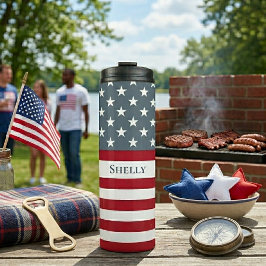 Garrafa Térmica Bandeira Americana Patriótica Nome Personalizado