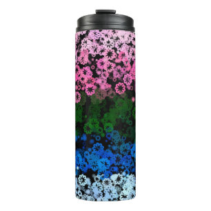 Garrafa Térmica Bandeira do Orgulho Omniromântico Floral Fofo Retr