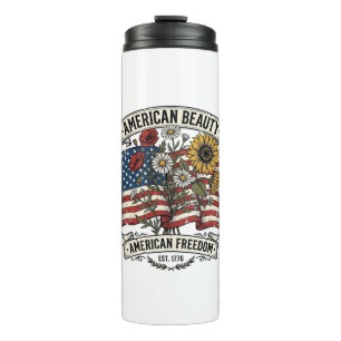 Garrafa Térmica Bandeira Floral American Beauty Patriótica