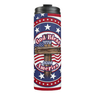 Garrafa Térmica Bandeira God Bless America Rugged Cross 1776-2026