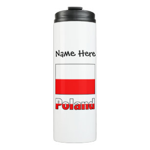 Garrafa Térmica Bandeira Polonesa da Polônia Personalização Preta