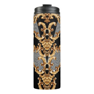 Garrafa Térmica Barroco ouro, design de ornamento intricado.