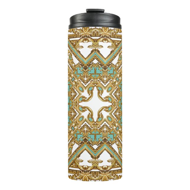 Garrafa Térmica Barroco ouro elegante, design ornamental. (Frente)