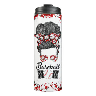 Garrafa Térmica Baseball Mãe Mensagem Bun Vermelho Viagem Tumbler