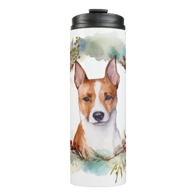 Garrafa Térmica Basenji Christmas Wreath Festivo Pup (Frente)
