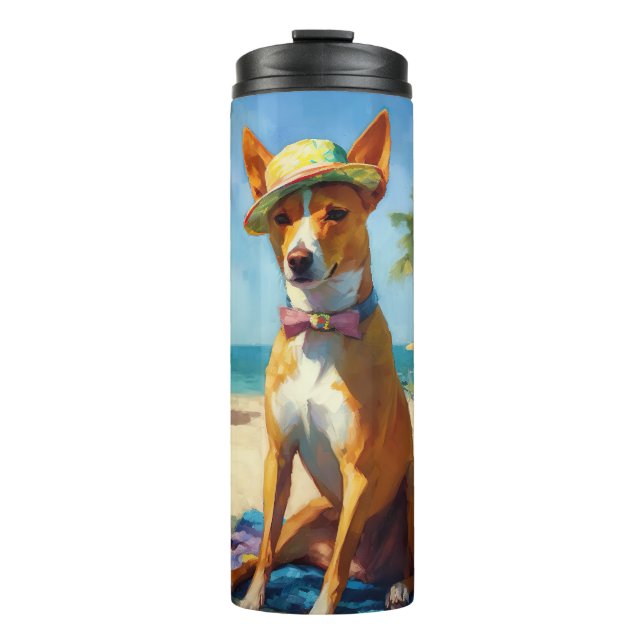 Garrafa Térmica Basenji na praia, presente de verão para amantes d (Frente)