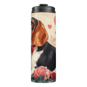 Garrafa Térmica Basset Hound com Rosas - Dia dos Namorados 