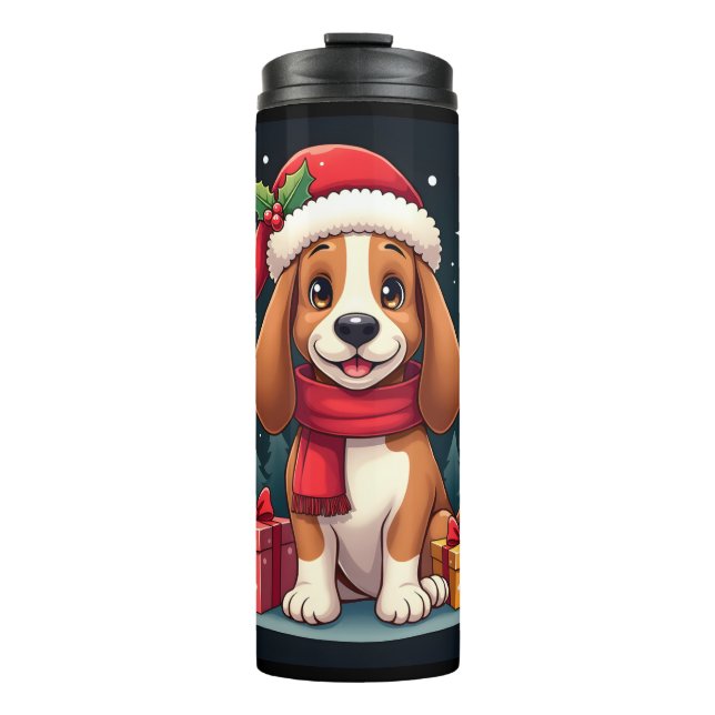 Garrafa Térmica Basset Hound Dog Christmas Outfits Santa Hat Dog X (Frente)