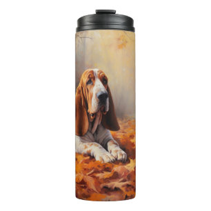 Garrafa Térmica Basset Hound no Outono Folhas Caídas Inspiram