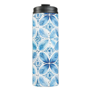 Garrafa Térmica Batik Floral Branco Azul