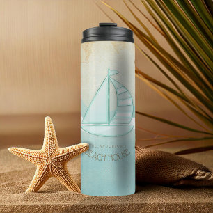 Garrafa Térmica Beach House Nautical Sailboat Aqua Blue ID623