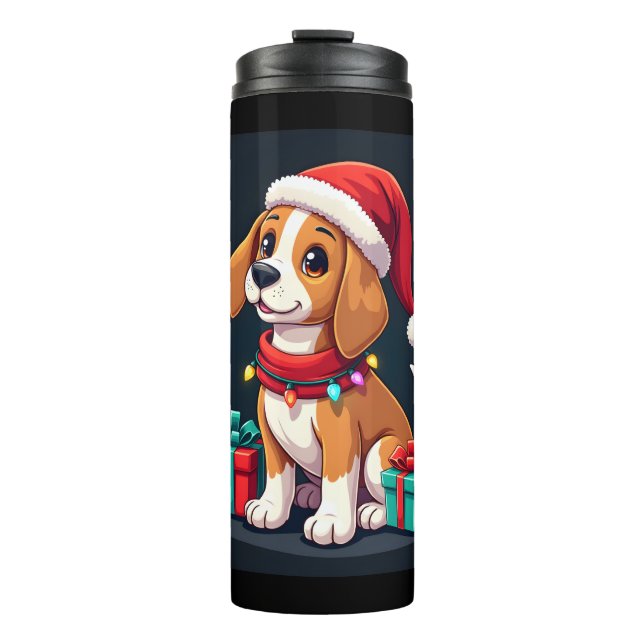 Garrafa Térmica Beagle Xmas Lighting Papais noeis Beagle Dog Natal (Frente)