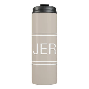 Garrafa Térmica Beber Inicial Personalizado Monograma Bege Khaki