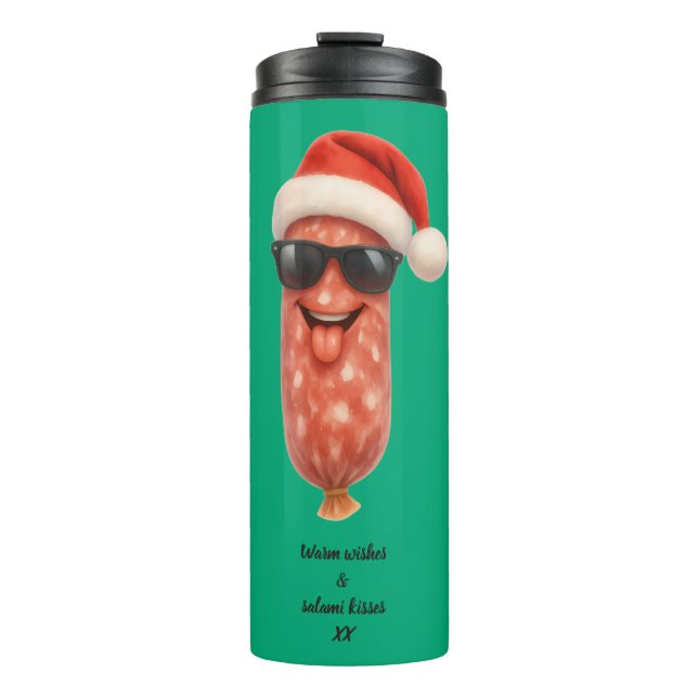 Garrafa Térmica Beijos engraçados de salame de natal (Frente)