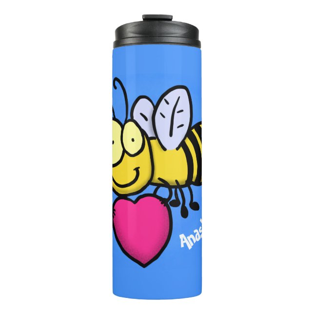 Garrafa Térmica Bela engraçada bonita com ilustração cardíaca (Frente)
