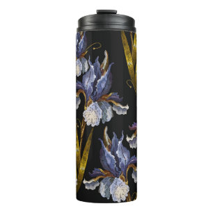 Garrafa Térmica Bela primavera irises bordado sem costura