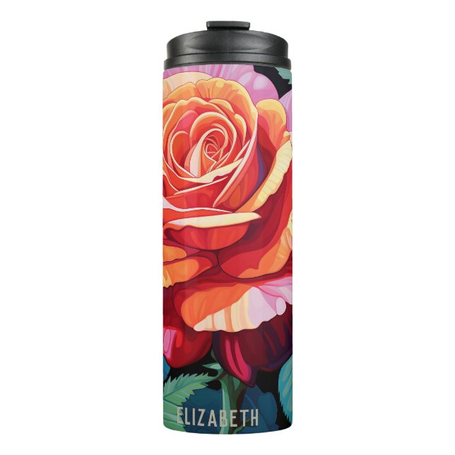 Garrafa Térmica Bela Rosa Moderna, Tumbler Personalizado (Frente)