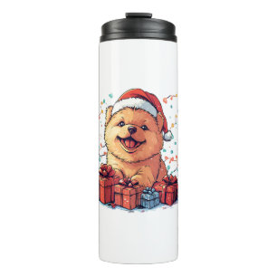 Garrafa Térmica Bela Vaca Santa Hat Engraçado Cachorro de Natal
