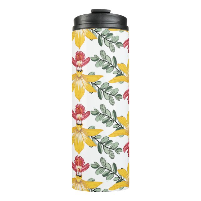 Garrafa Térmica Beleza Orquídea: Elegância Floral do Padrão. (Frente)