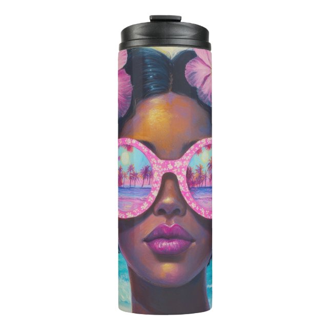 Garrafa Térmica Beleza tropical em tons de rosa (Frente)