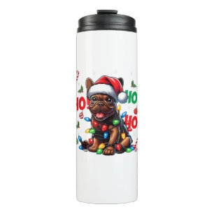 Garrafa Térmica Belo Buldogue Francês Natal Santa Hat Lights HO