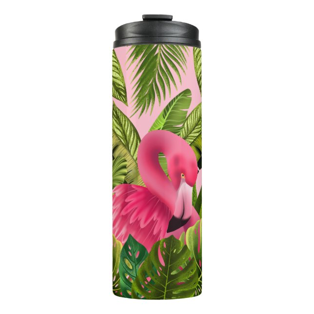 Garrafa Térmica Belo Herão Rosa Com Folhas Tropicais (Frente)