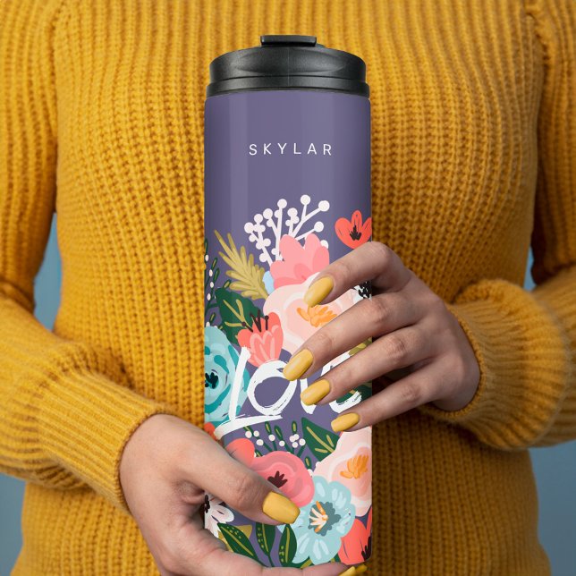 Garrafa Térmica Belo padrão floral violeta e botânico florescente (Beautiful Violet Botanical Blooming Floral Pattern Thermal Tumbler)