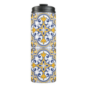Garrafa Térmica 💙 💛 Belos Azulejos azuis e amarelos 9