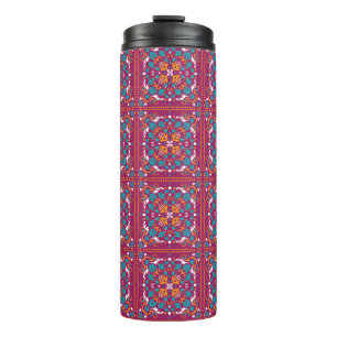 Garrafa Térmica 🤩 Belos Azulejos bordô e turquesa,