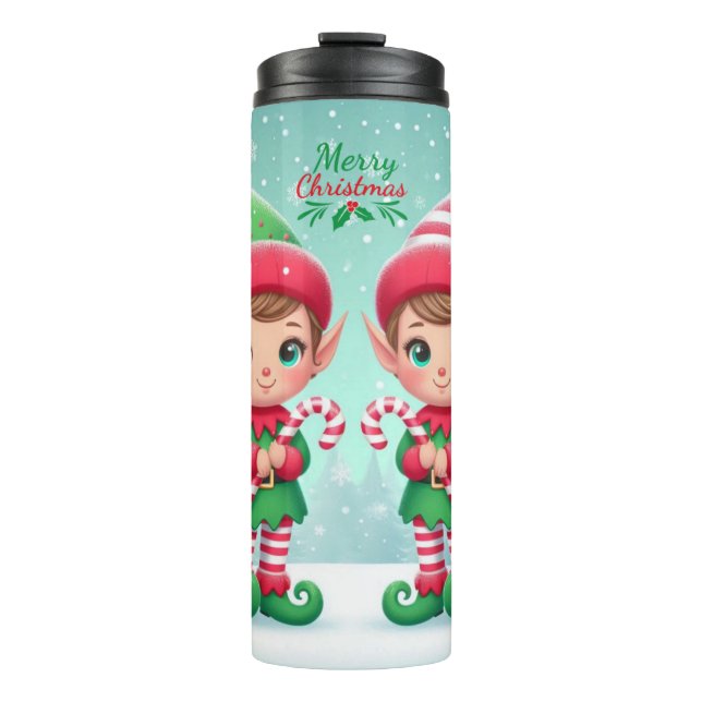 Garrafa Térmica Belos elfos de Natal (Frente)