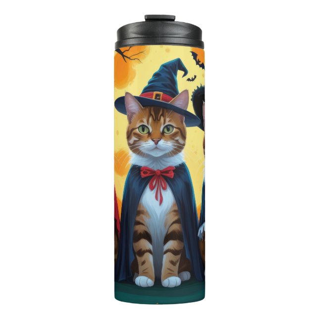 Garrafa Térmica Bengala Cats Pumpkin Halloween Engraçado (Frente)