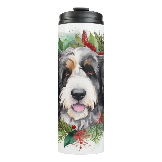 Garrafa Térmica Bernedoodle Christmas Wreath Festivo Pup (Frente)