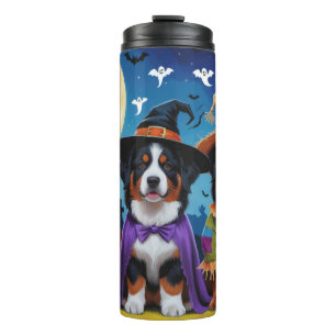 Garrafa Térmica Bernese Mountain Dogs Pumpkin Halloween Engraçado