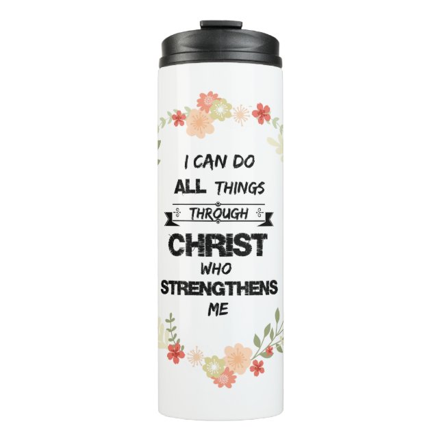 Garrafa Térmica Bíblia Verso: Eu posso fazer tudo através do Crist (Frente)