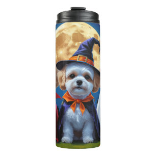 Garrafa Térmica Bichon Frise Cães Pumpkin Halloween Engraçado