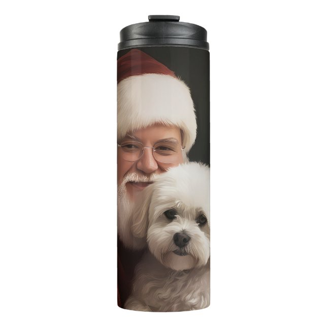 Garrafa Térmica Bichon Frise com Papai Noel Natal Festivo (Frente)