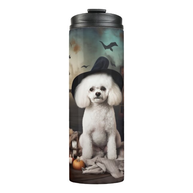 Garrafa Térmica Bichon Frise Pumpkins Halloween Scary (Frente)