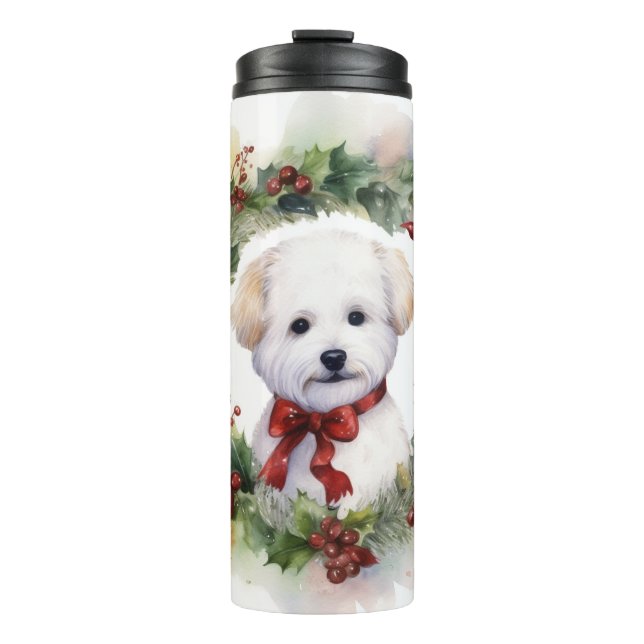 Garrafa Térmica Bichon Frise Wreath Festivo Pup (Frente)