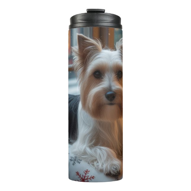 Garrafa Térmica Biewer Terrier Com Luzes de Natal Feriado (Frente)
