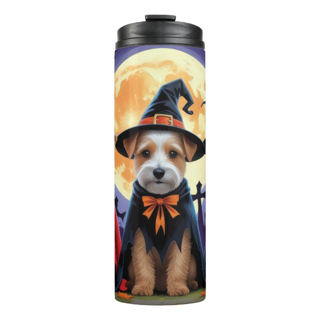 Garrafa Térmica Biewer Terrier Dogs Pumpkin Halloween Engraçado (Frente)