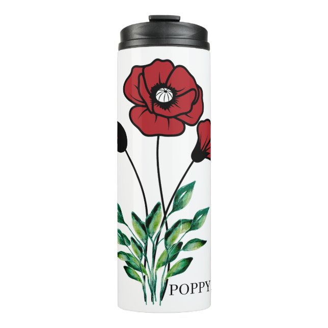 Garrafa Térmica Birth Month Flower August Poppy (Frente)