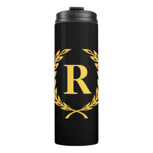 Garrafa Térmica Black and Gold Laurel Wreath Monogram