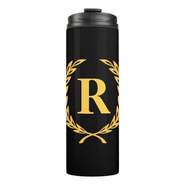 Garrafa Térmica Black and Gold Laurel Wreath Monogram (Frente)