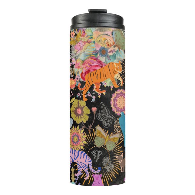 Garrafa Térmica Black Boho Floral Nature Pattern Botanical (Frente)