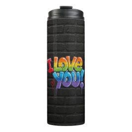 Garrafa Térmica Black Brick Wall with Graffiti “I Love You!”